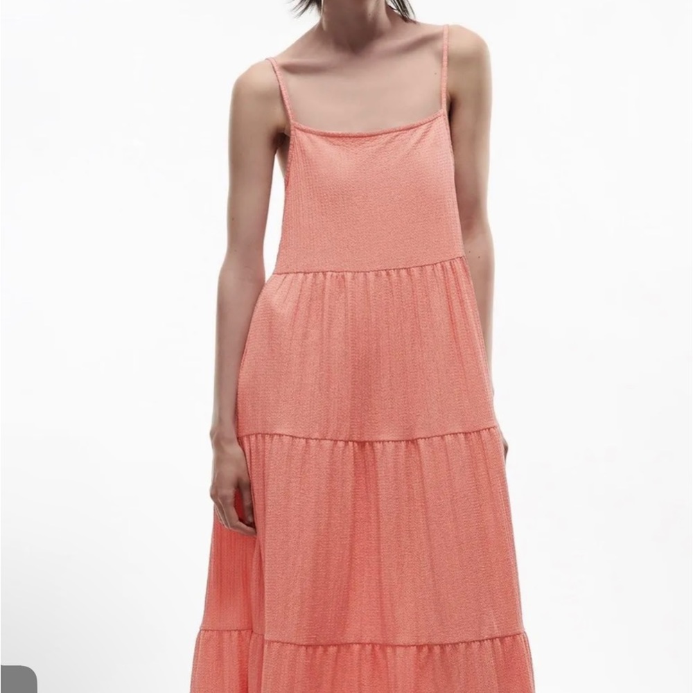 ZARA spaghetti strap tiered midi dress